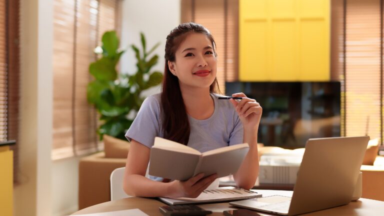 a business student reading