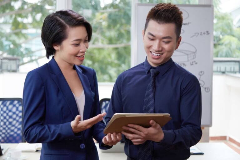 Business people using tablet