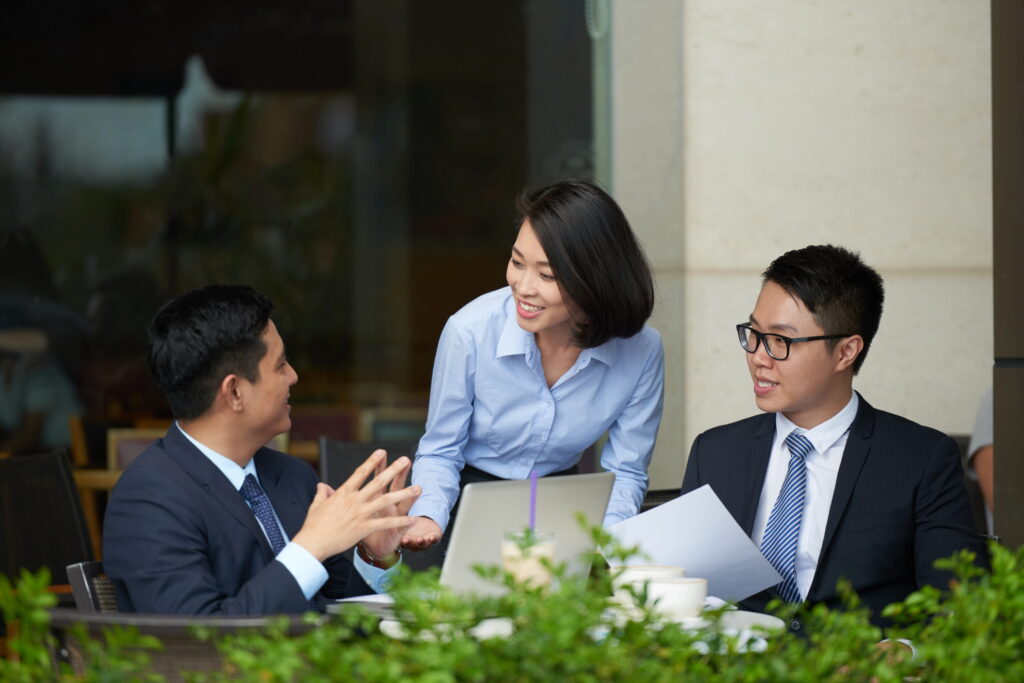 Business meeting in an outside location