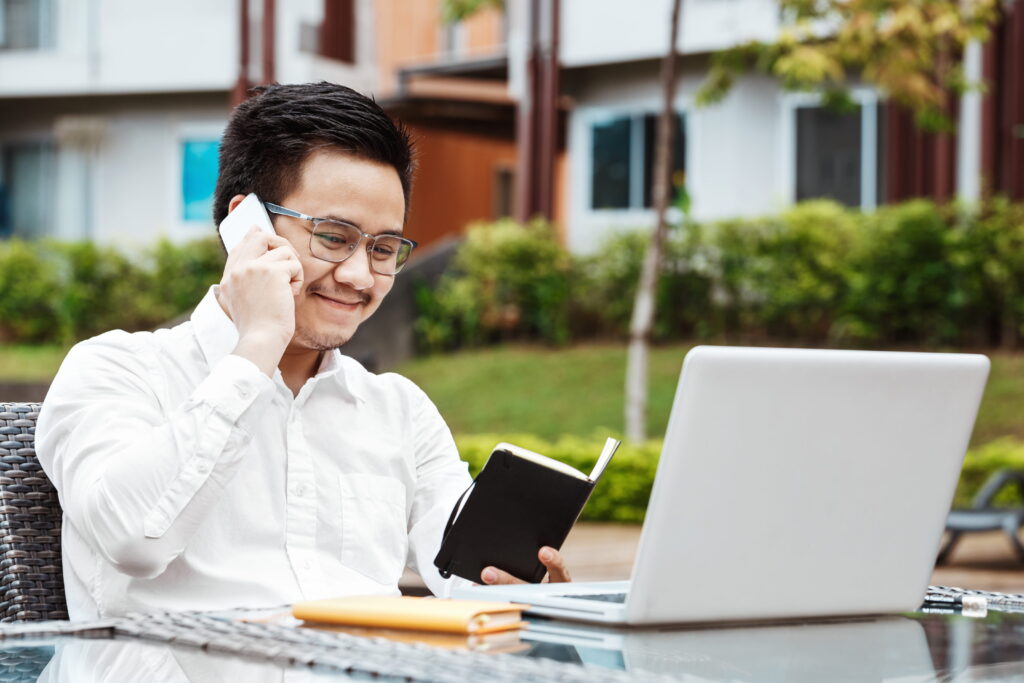 Young business man working on financial plan.
